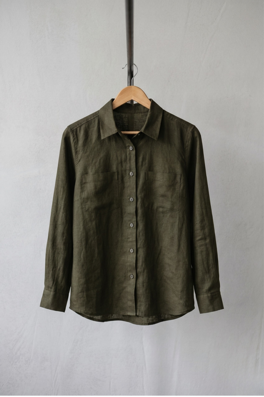 Isadora Olive Green Linen Shirt